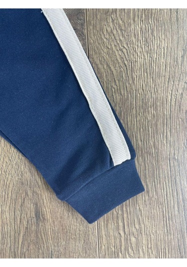 Teddy Ayıcık Baskılı Kapüşonlu Renkli Kol Detaylı Erkek Bebek Takım Koyu Füme