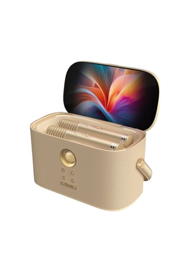 Ikarao Shell S2 Altın Taşınabilir Karaoke Makinesi 140w Çift Mikrofonlu, Bluetooth