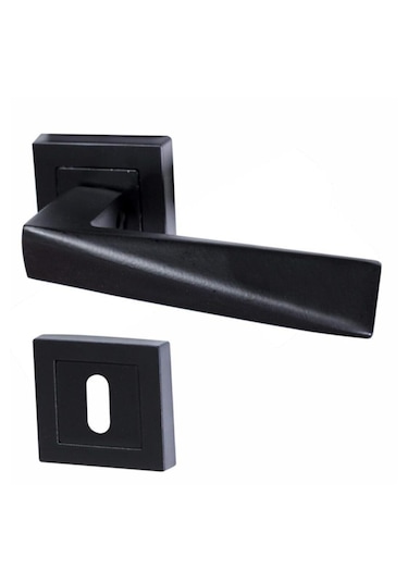 Prizma Siyah Kare Rozetli Kapı Kolu Oda 1takım