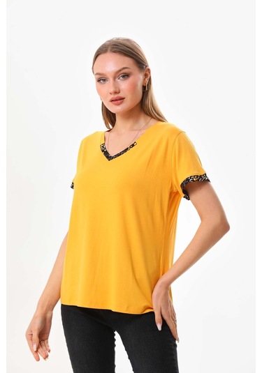 Sistas Kadın V Yaka Kısa Kol Bluz 23152 Sarı