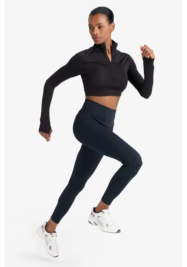 Defacto Defactofit Yüksek Bel Baskılı Beli Saran Esnek Kumaş Sporcu Tayt B4147ax25aubk81 SiYAH