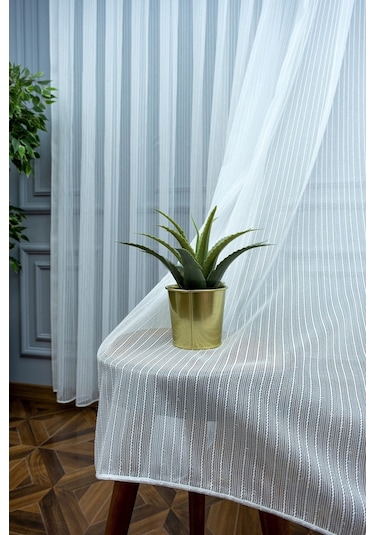 Evdepo Home Çizgili Tül Perde Krem