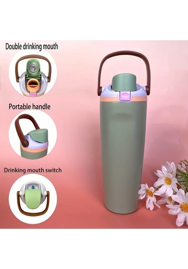 Brightnova Style 6 30oz 900ml Büyük Kapasiteli Paslanmaz Çelik Termos Matara Spor Seyahat 07 Beyaz