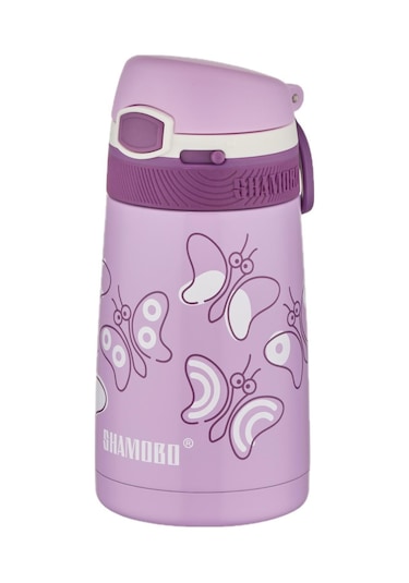 Shamobo 350 Ml Paslanmaz Çelik Pipetli Termos - Çocuk Termosu 6 Saate Kadar Isı Yalıtımı Mor