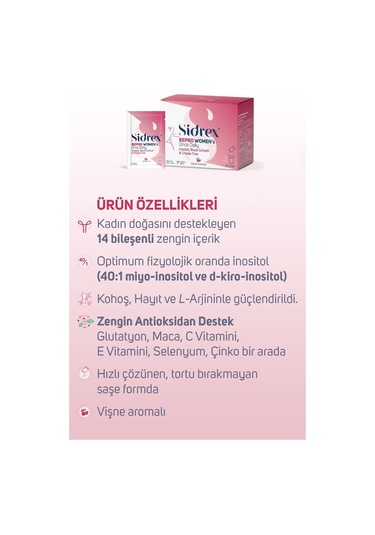 Sidrex Repro Women's Once Daily Inositol İçeren Takviye Edici Gıda 30 Saşe