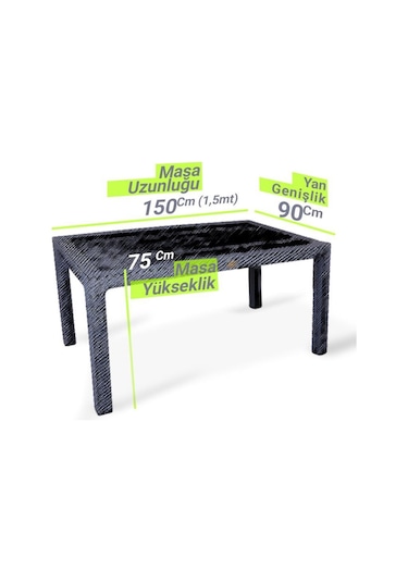 Bambu Antrasit 90x150 Cm Camsız Rattan Bahçe Balkon Masa Takımı Antrasit