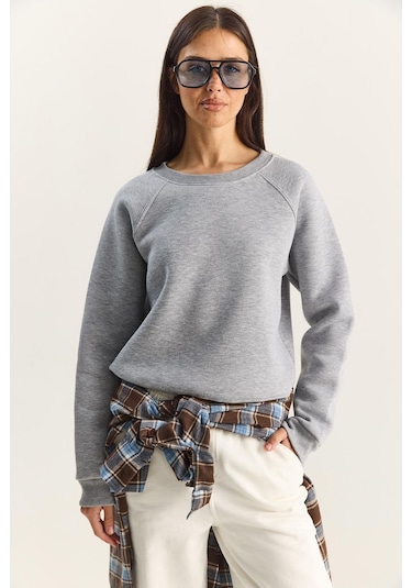 Shade Kadın Reglan Kol Oversize Sweatshirt 60283859 - Gri Melanj