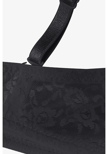 Kadın Dolgusuz Lez Dantelli Desteksiz Straplez Sütyen Siyah