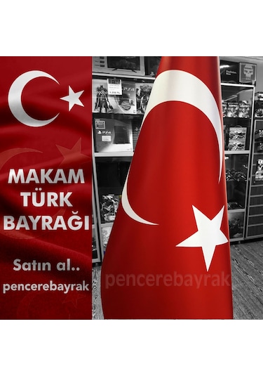 Makam Türk Bayrağı + Krom Kaplama Direk +