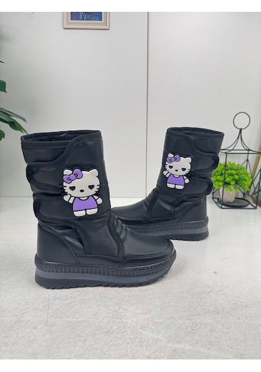 Nstil Alves Unisex Kadın - Erkek - Çocuk Kar Botu İçi Kürklü Cırt Cırtlı Kaymaz Taban Ayakkabı 802 Hello Kitty