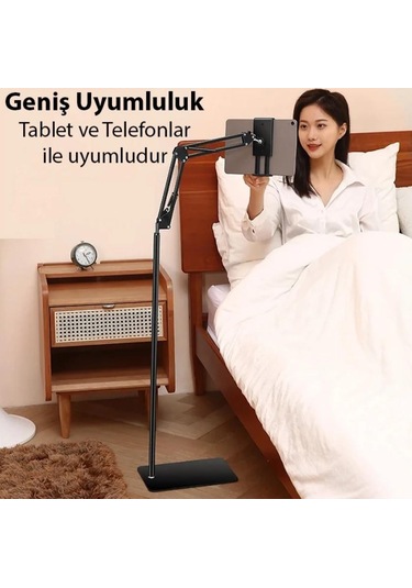 Zhltools 360 Derece Ayarlanabilir Teleskopik Metal Telefon - Tablet Tutucu Stand Siyah