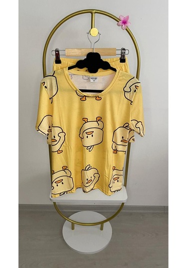 Civciv Desenli Şortlu Takım Sarı