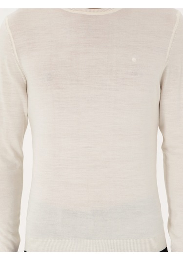 Cacharel Beyaz Slim Fit Yün Karışımlı Bisiklet Yaka Basic Triko Kazak