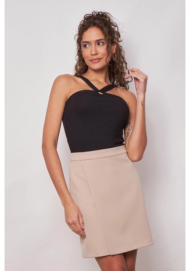 Kadın Hafif Likralı Kumaş Yüksek Bel Anvelop Kruvaze Hafif Mini Kalem Etek-taş Taş