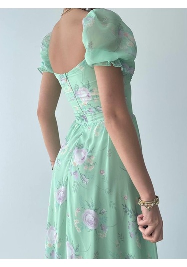 Şifon Kumaş Dijital Desen Baskılı Elbise L