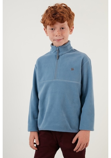 Lela Yumuşak Dokulu Fermuarlı Dik Yaka Şardonlu Kışlık Unisex Çocuk Polar 5905002 Mavi