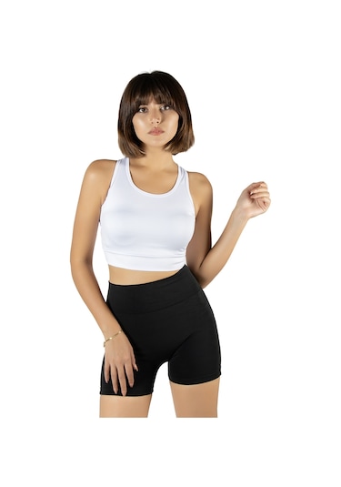Terapi Men Beyaz Sırt Detaylı Fitted/vücuda Oturan Kare Yaka Spor Bluz Beyaz