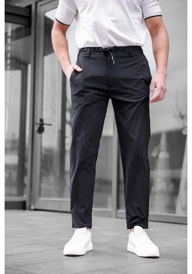 Jogger Paraşüt Kumaş Siyah Renk Erkek Pantolon-1767 Siyah