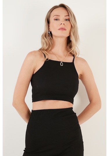 Lela Slim Fit Ip Askılı Yırtmaçlı Bayan Takım 5865278 Siyah Lela Slim Fit Ip Askılı Yırtmaçlı Bayan Takım 5865278 Siyah
