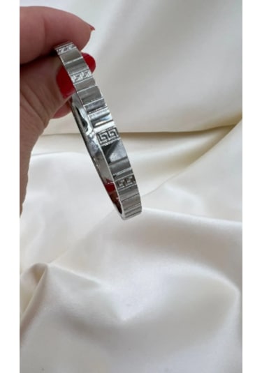 Bb Çelik Desenli Kelepçe Bilezik Gümüş