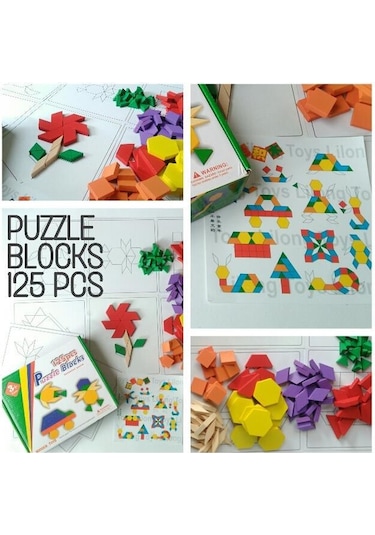 Sepetinegelsin 125 Parça Ahşap Eğitici Tangram Puzzle Blok Seti