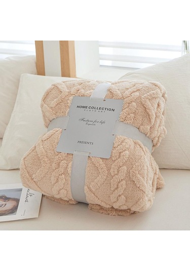 Açık Kahverengi Kalın Kış Battaniye Atmak Yumuşak Sıcak Yün Battaniye Yataklar İçin Ekose Taff Kaşmir Kuzu Termal Yorgan Yatak Örtüsü 100 X 150