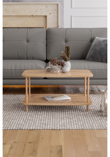 Orta Sehpa Ahşap Ayaklı Sehpa İki Raflı Sehpa-çam