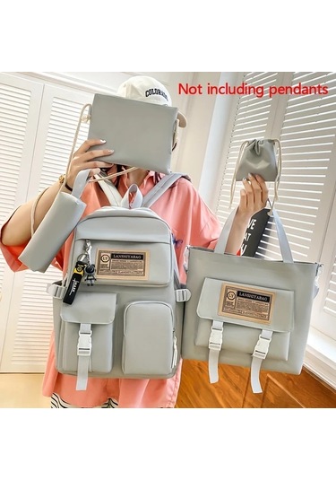 Honeybeeshop Haki 5 Adet Preppy Stil Okul Sırt Çantası Seti Tote Mesajcı Kalemlik Hediyeli