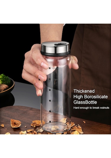 Jms Paslanmaz Çelik Kapaklı Cam Baharat Şişesi Ölçekli 200 ML Şeffaf