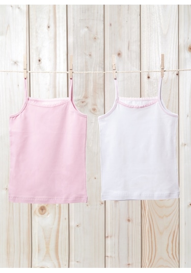 Kız Çocuk Atlet 2li Paket 1296 - Pembe Beyaz Pembe - Beyaz