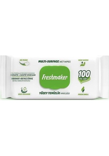 Freshmaker Yüzey Temizlik Havlusu Kapaklı 100 Lü Paket Beyaz Sabun Kokulu Beyaz