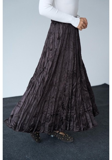 Saten Uzun Etek - Kahve Kahve