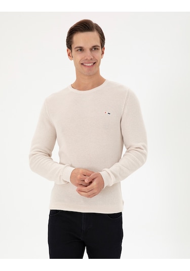 U.S. Polo Assn. Erkek Slim Fit Bisiklet Yaka Krem Basic Kazak 50298282-VR071 U.S. Polo Assn. Erkek Slim Fit Bisiklet Yaka Krem Basic Kazak 50298282-VR071