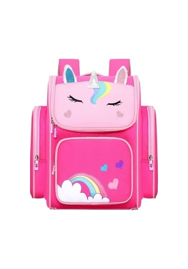 Sevimli Tek Boynuzlu At Desenli Kız Çocukları İçin Okul Çantası, Hafif Ve Konforlu Sırt Çantası, İlkokul Öğrencilerine Özel Kirmizi