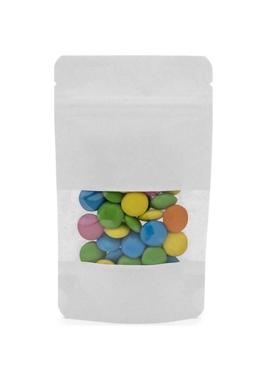Pencereli Beyaz Kraft Kilitli Doypack Ambalaj 11 X 18,5 + 3,5 Cm. 100 Gr. -1000 Adet