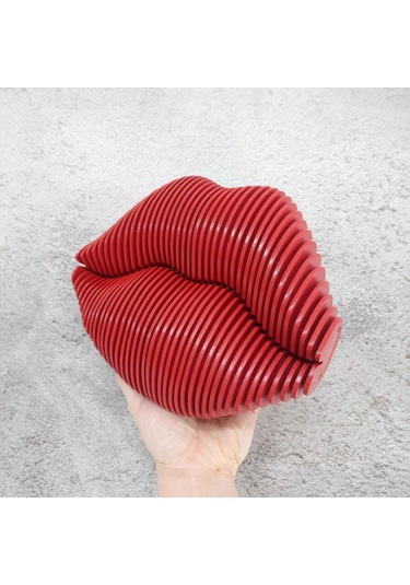 Cajuart 3 Boyutlu Parametrik Ahşap Kırmızı Dudak Modern Duvar Dekoru Tablo