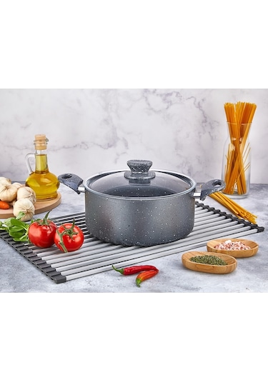 Polo Chef Fiesta Granit Gri Derin Kapaklı Tencere Yanmaz Yapışmaz 20cm Gri