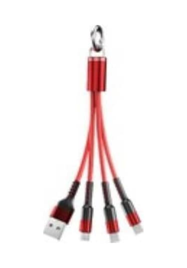 Jopus JO-SK01 3 in 1 Micro - Type C - Lightning Kısa Şarj Kablosu Kırmızı