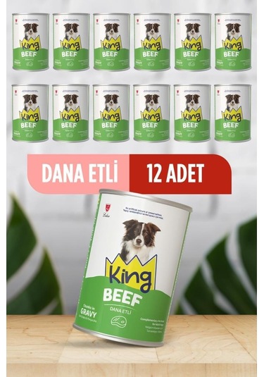 King Sos İçerisinde Et Parçacıklı Dana Etli Köpek Konservesi 400 Gr X 12 Adet
