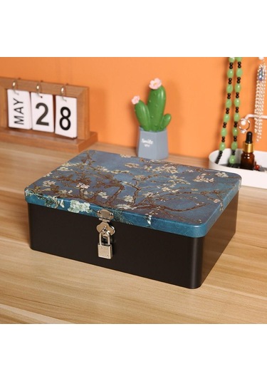 Kilit Anahtarlı Büyük Kapasiteli Teneke Kutu Metal Kutu Yüksek Kaliteli Masaüstü Saklama Kutusu Diğer