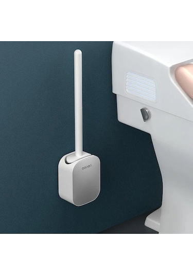 Gri Wıkhostar Tuvalet Fırçası Silikon Uzun Saplı Tuvalet Temizleme Fırçası Duvara Montaj Hızlı Boşaltma Temiz Aracı Banyo Aksesuarları