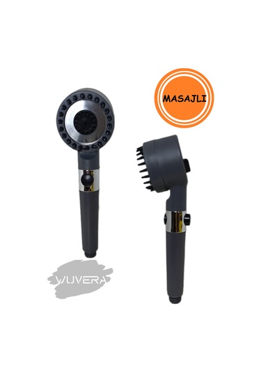 Wuvera Yeni Nesil Masajlı Duş Başlığı - 3 Fonksiyonlu Banyo Duş Başlığı Seti Gri