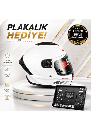 Mt Helmets Stinger 2 Solid Güneş Vizörlü Full Face Kapalı Kask + Plakalık Beyaz