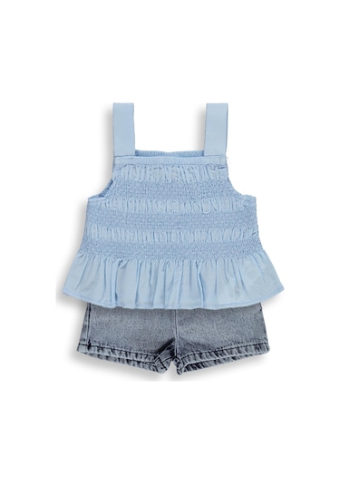 Civil Baby Denim Şortlu Askılı 6-18 Ay Takım - Mavi Koyu Mavi