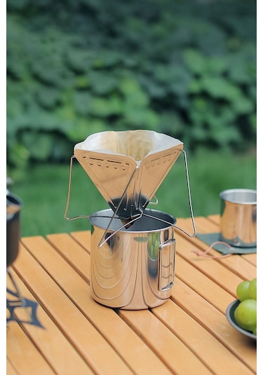 Çelik Katlanır Kulp Kahve Kamp Bardağı Fincanı cin573-4 4 Adet 330 ML