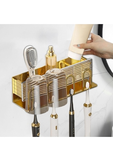 Novahub Yurt Otel Tuvaleti Duvar Montaj Diş Fırçası - Suntek Altın