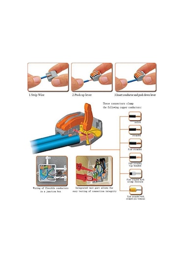 Koodmax 10 Adet Üçlü Kolay Kablo Tel Birleştirici Konnektör Vidasız Klemens - Hızlı Bağlantı Kesme