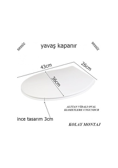 Geseus Acore Amortisörlü Yavaş Kapanır Oval Klozet Kapağı - 968
