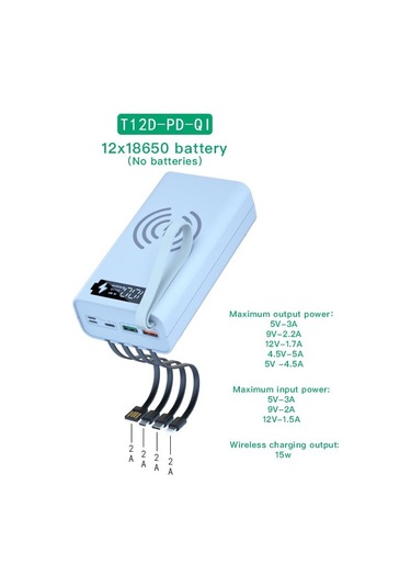 T12d 18650 Dıy Power Bank Tabanı Tip C Mikro Usb Kablo El Feneri Hızlı Power Bank Kılıfı 18650 Pil Tutucu Şarj Kutusu Kabuğu Yeşil