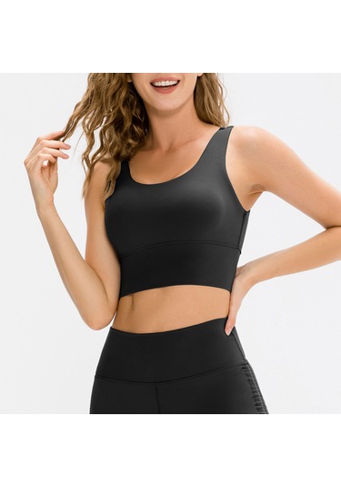 Kosona Kadınlar İçin Spor Büstiyeri, Yuvarlak Yaka U-üstü, Büst Padli, Yoga Giyimi, Siyah, Avrupa Bedeni 6/m